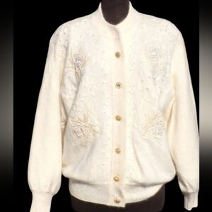 Vintage Angora and rabbit hair sweater with pearls and accents. Belldini small